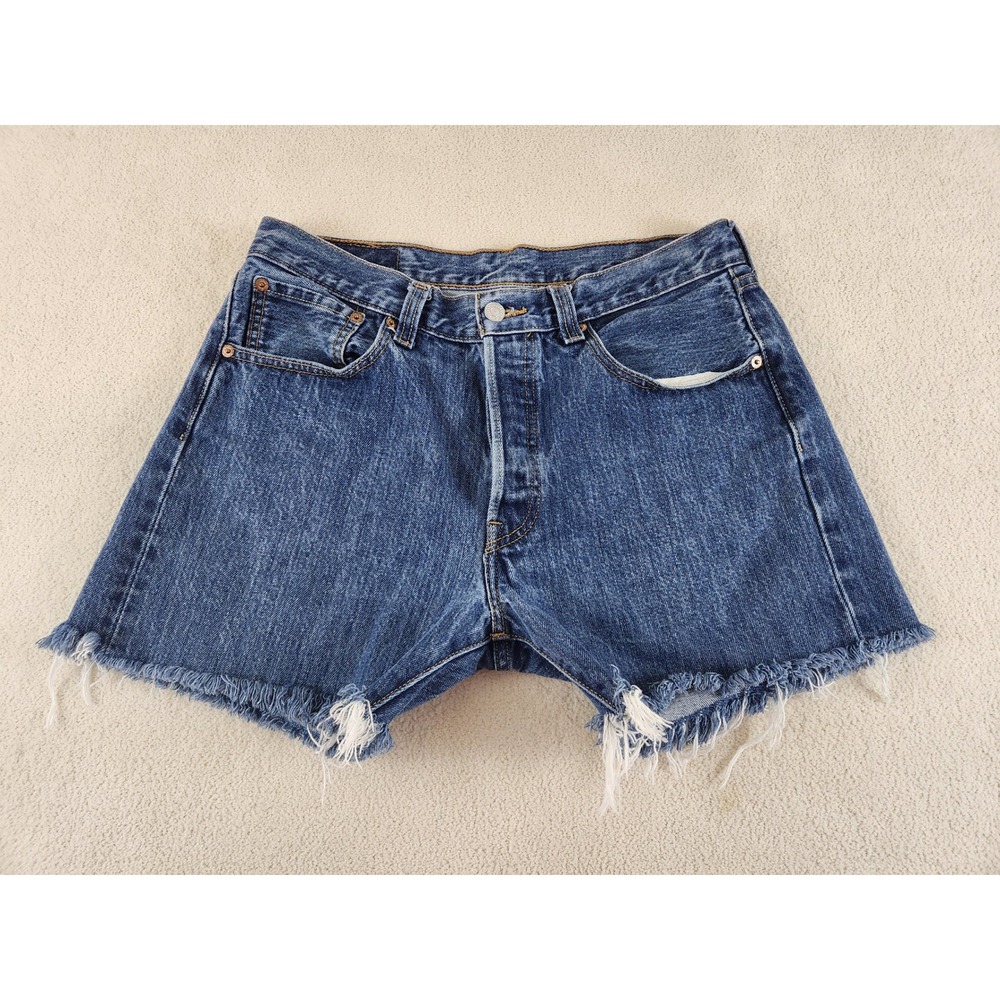 501 Levis Buttonfly Blue Denim Cutoff Short Shorts Size 34 (Actual 30)